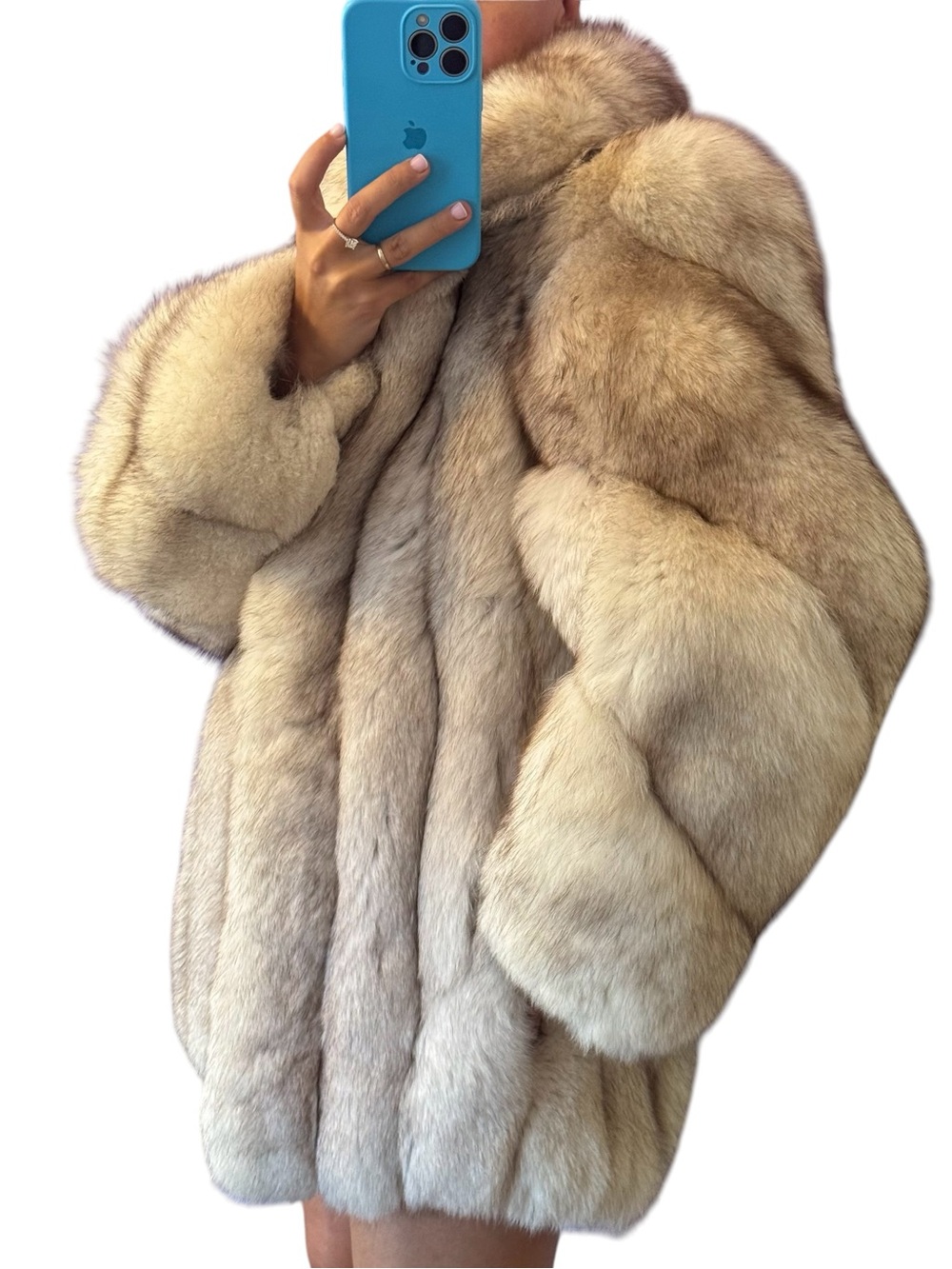 Saga Fox Silver Cream Genuine Fox Fur Coat Luxury Jacket